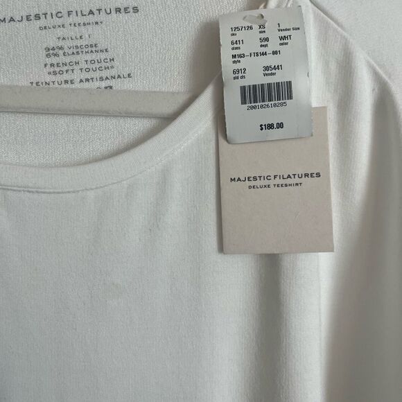Majestic Filatures White French Touch Three-Quarter Sleeve T-Shirt Size XS NWT - Picture 4 of 6
